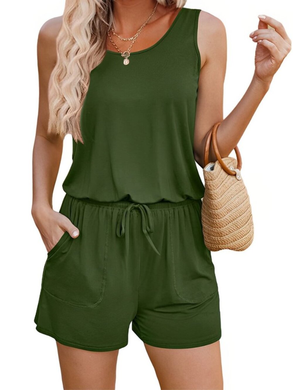 Rompers for Women Summer Sleeveless Scoop Neck Tank Top Casual Short Jumpsuit
